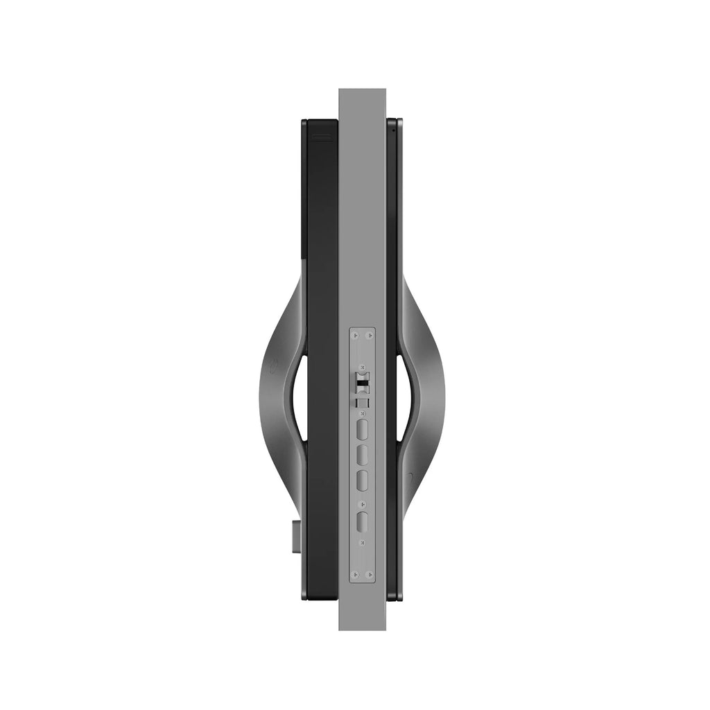 Side view of a modern electronic device with ports on a white background