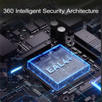 The chip on the integrated circuit board bears the text '360 Intelligent Security Architecture'.