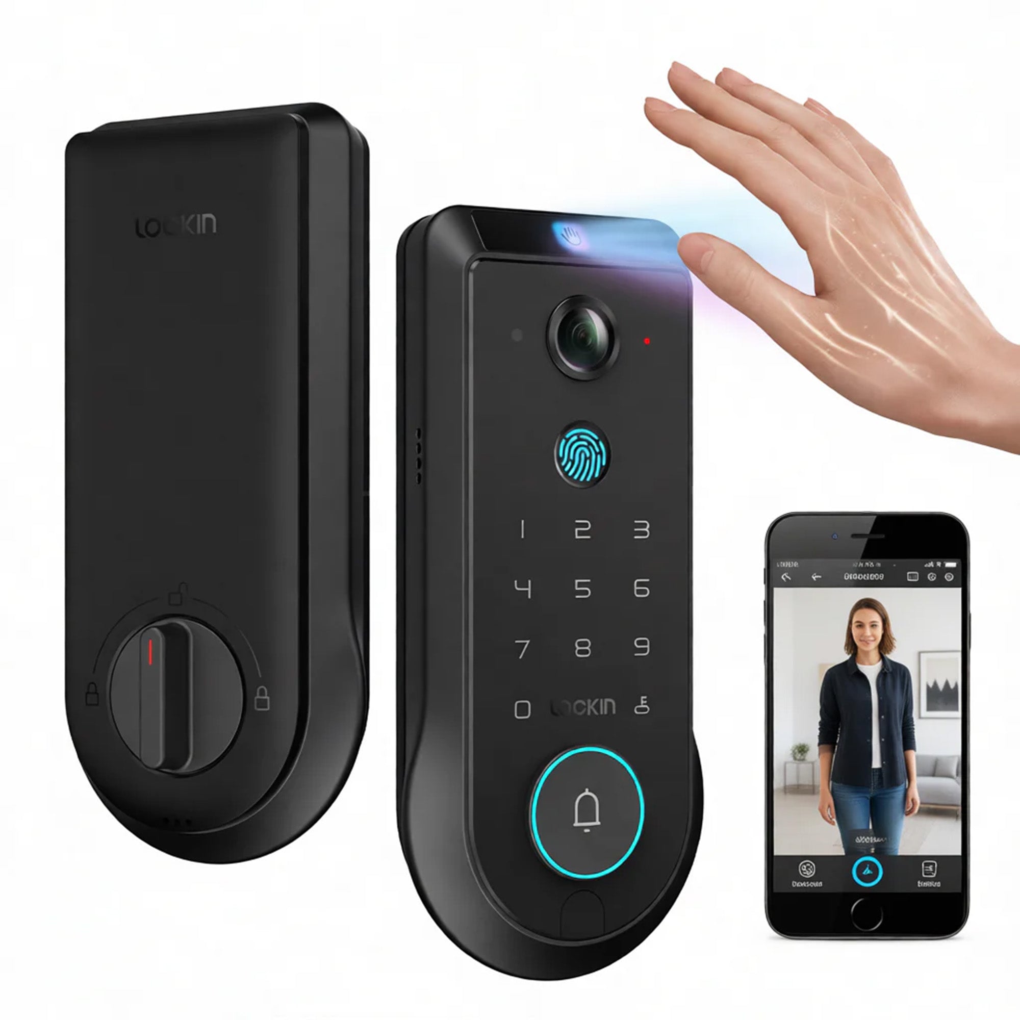 Lockin Veno Pro Palm Vein Video Smart Lock – 2K Camera, 32GB Storage, Advanced AI Detection