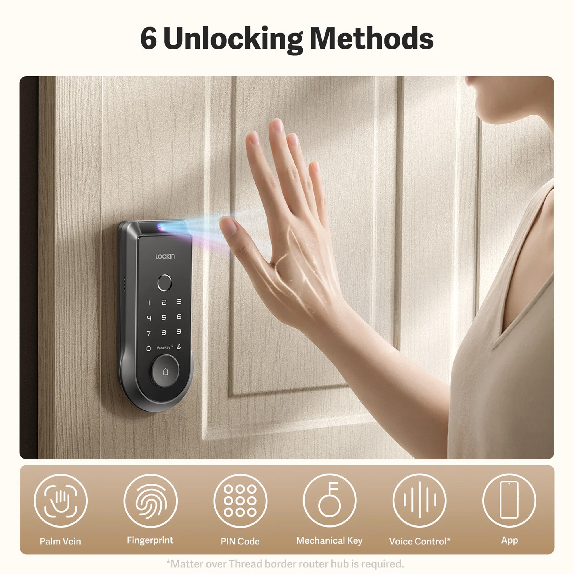 Lockin Veno Palm Vein Smart Lock – Keyless Biometric Door Lock with Matter & WiFi