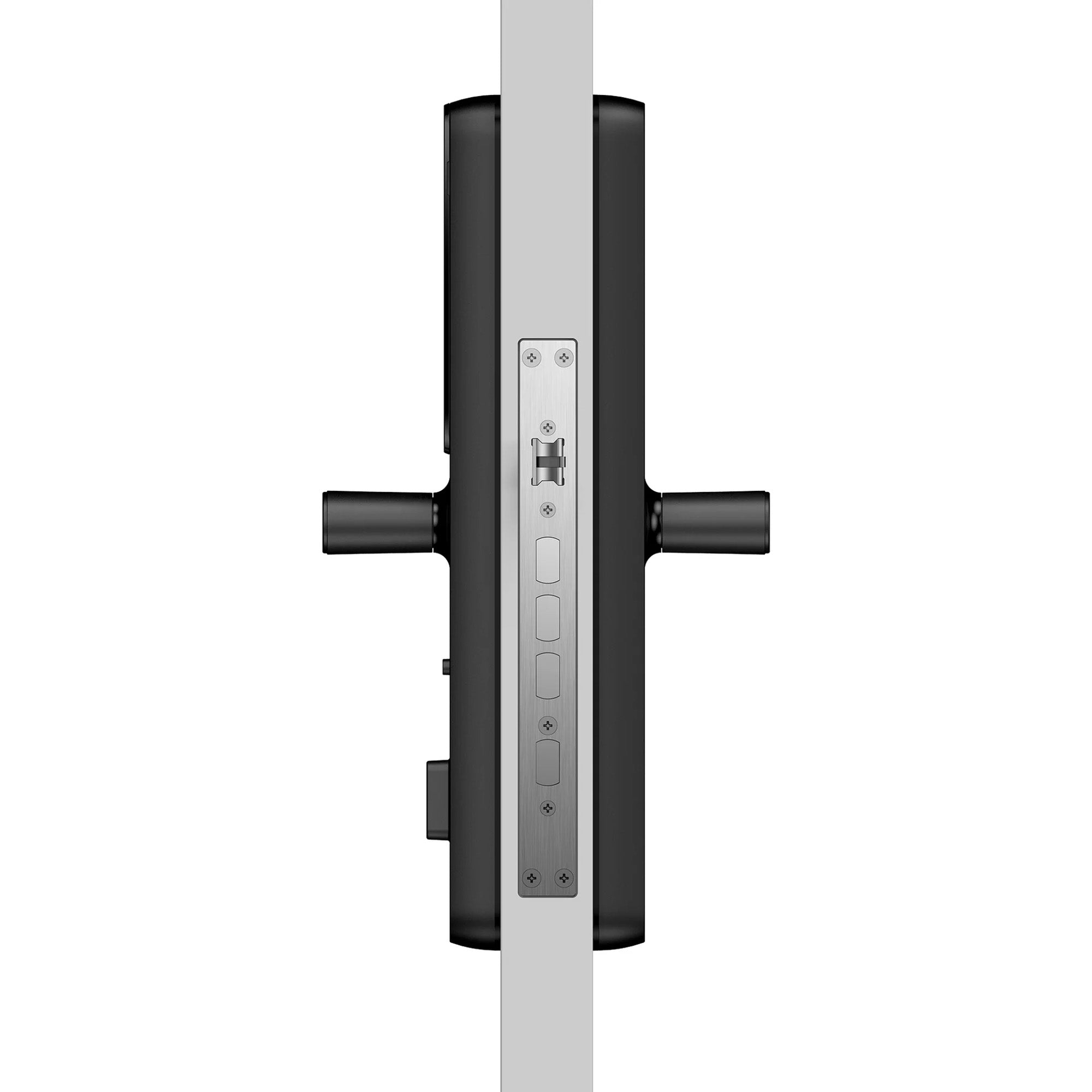 Door handle with electronic lock mechanism on a white background
