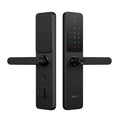 Black digital door lock with keypad on a white background