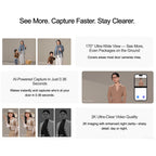 Advertisement for a security camera system with features highlighted on a white background.